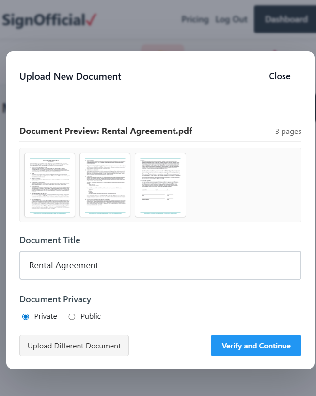 SignOfficial dashboard view