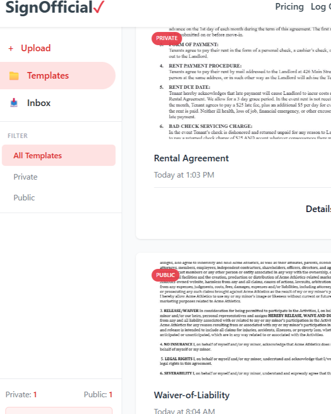SignOfficial templates view